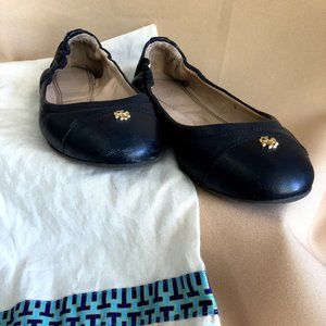 Tory Burch Navy Flats with Gold T